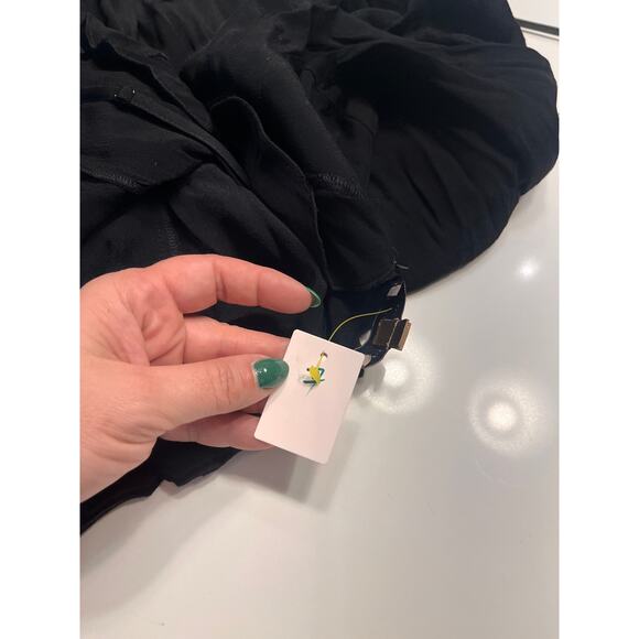 Kachel x Anthropologie Black Ruffled Cropped Wide Leg Jumpsuit Size 6 - Picture 7 of 13